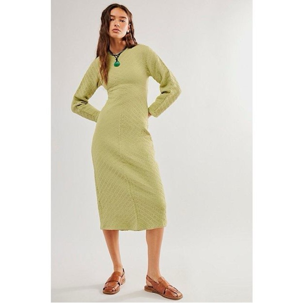 NWT Free People Gabby Seamless Midi Dress Elegant Green size M/L $198